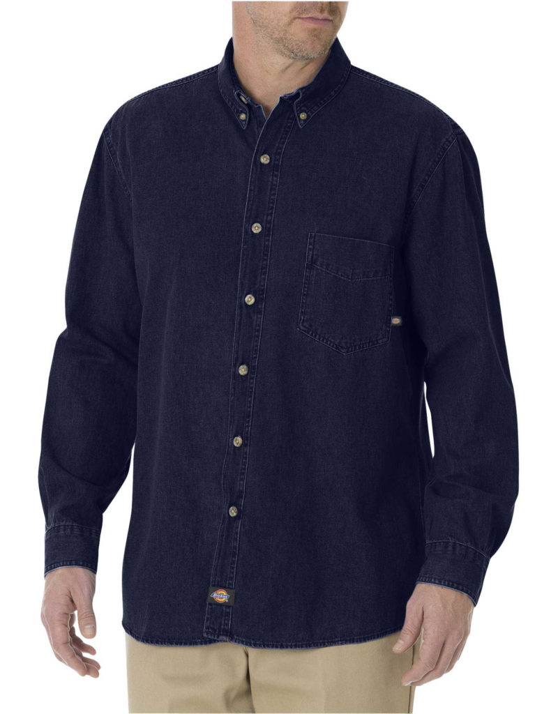 Dickies Long Sleeve Button Down Denim Shirt, Men's Size L cotton blue type Vintage Second Hand